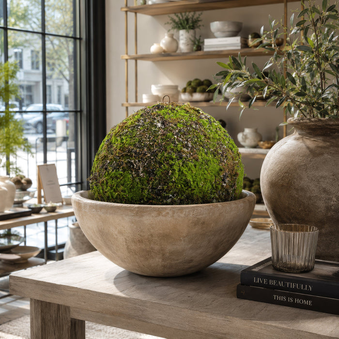 18" Moss & Lichen Ball-Shaped Artificial Topiary -Green/Brown (Pack of 2) - AA4654-GR/BR