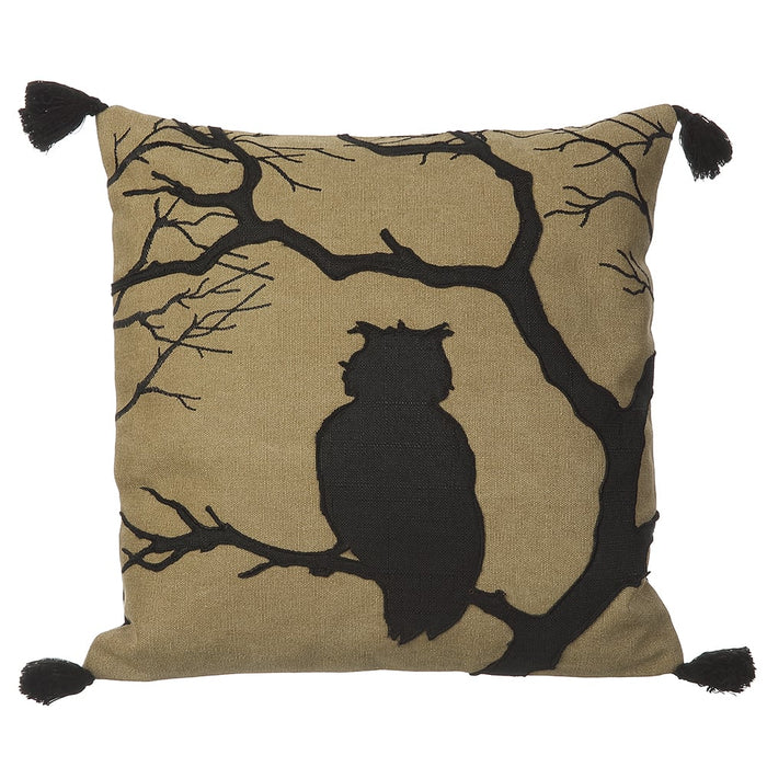 16"x16" Owl Pillow -Beige/Black (Pack of 2) - AAF005-BE/BK