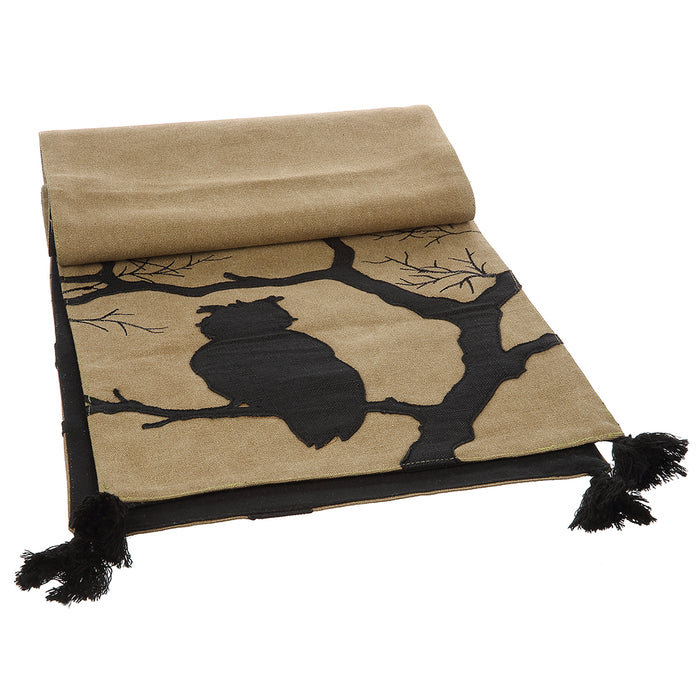 72"x13" Owl Table Runner -Beige/Black (Pack of 2) - AAF006-BE/BK