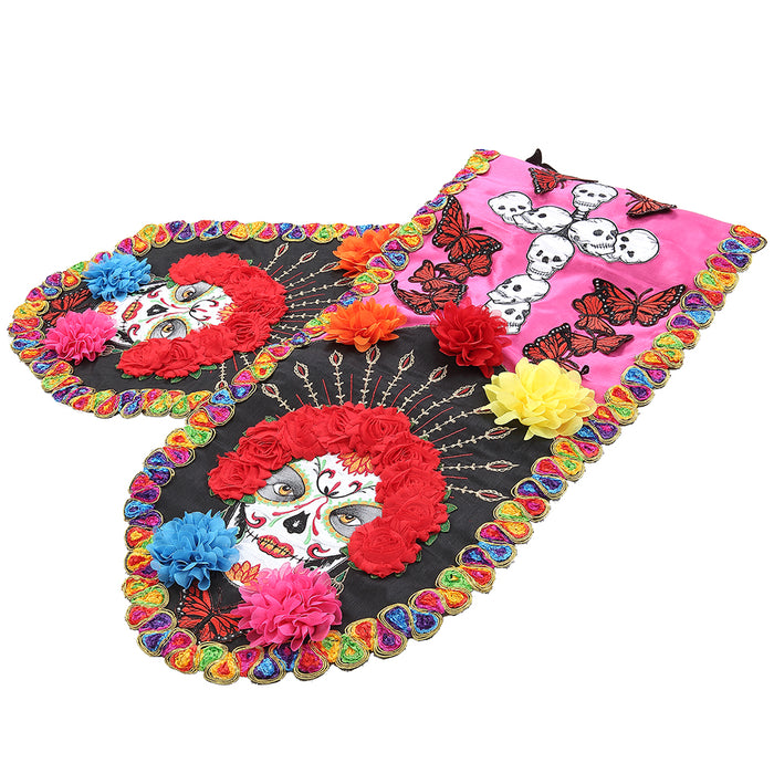 72"x13" Day Of The Dead Table Runner -Mixed Colors - AAF016-MX