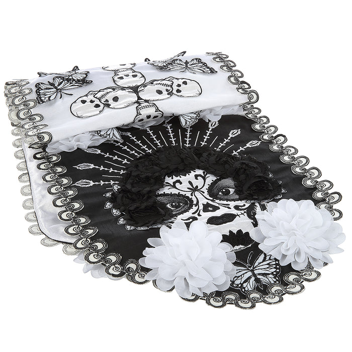 72"x14" Witch & Skull Table Runner -Black/White - AAF023-BK/WH