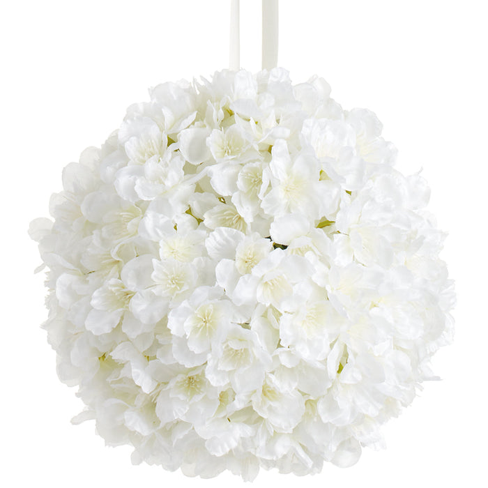 7" Hanging Cherry Blossom Flower Silk Kissing Ball -White (Pack of 6) - AAF546-WH