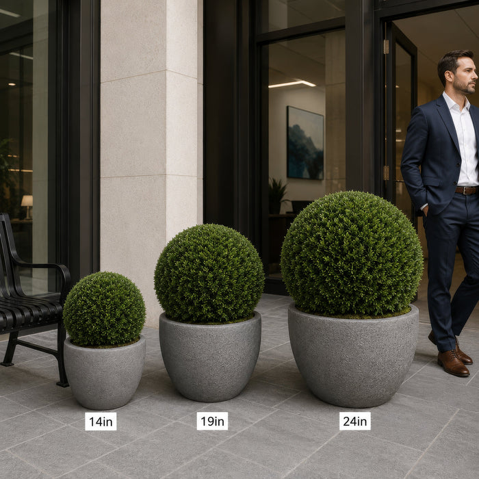 24" Outdoor UV-Resistant Artificial Tea Leaf Ball-Shaped Topiary w/10" Pole -Green - AAT532-GR