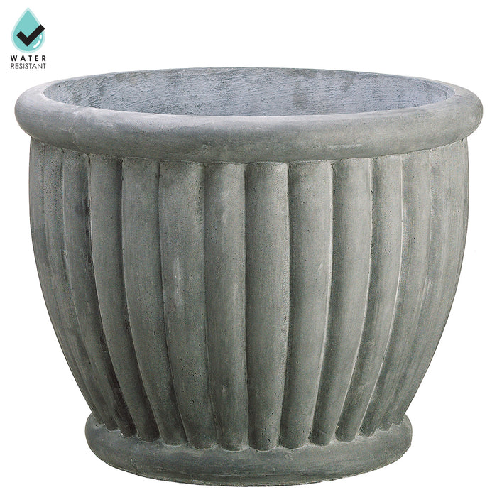 15.7"Hx20.5"W Fiber Cement Round Fluted Planter -Gray - ACE068-GY