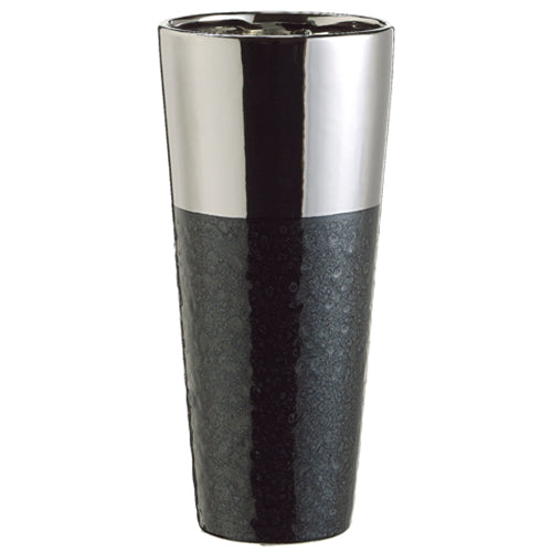 14.25"Hx6.5"W Ceramic Round Pot -Silver/Black - ACR123-SI/BK
