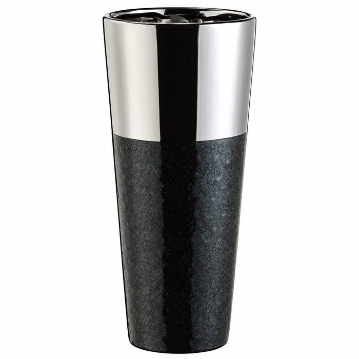 14.25"Hx6.5"W Ceramic Round Pot -Silver/Black - ACR123-SI/BK