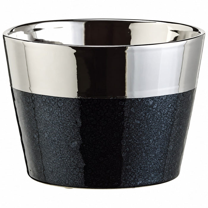 6.5"Hx8.5"W Ceramic Round Planter -Silver/Black - ACR124-SI/BK