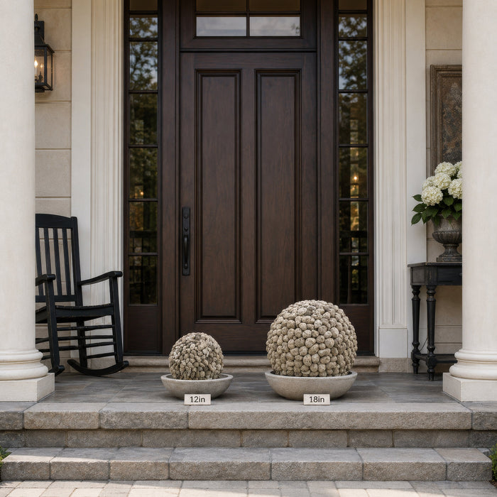 18" Rock Ball-Shaped Artificial Topiary -Tan/Gray - AD0088-TN/GY