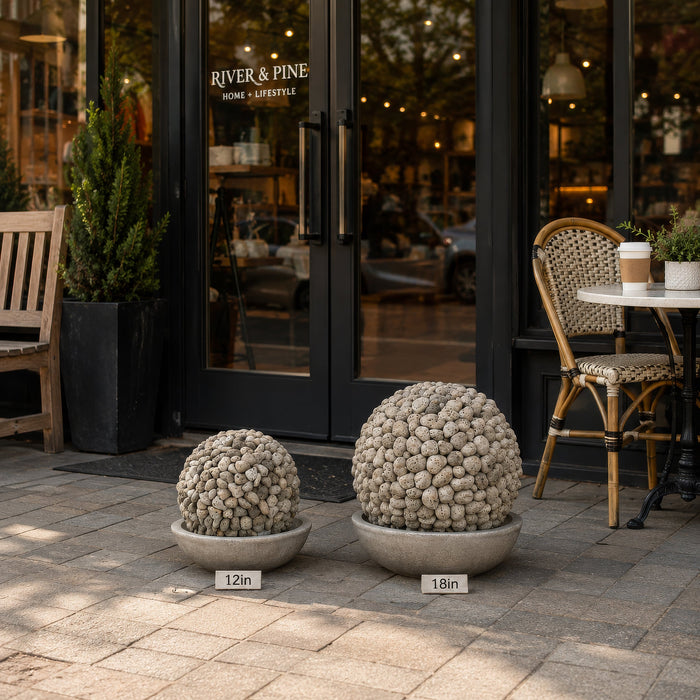 18" Rock Ball-Shaped Artificial Topiary -Tan/Gray - AD0088-TN/GY