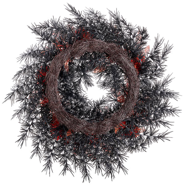 24" Artificial Pinecone & Pine Halloween Wreath -Black/Orange (Pack of 2) - AF3310-BK/OR