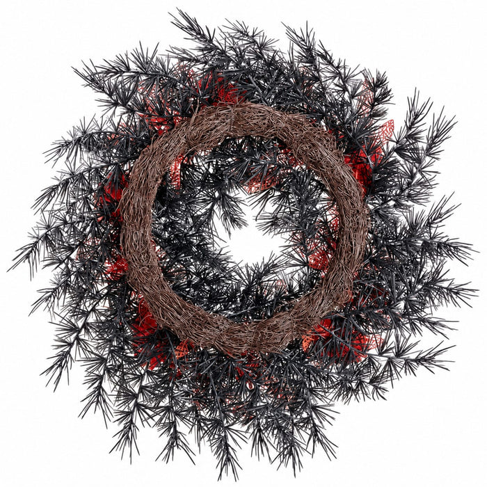 24" Artificial Pinecone & Pine Halloween Wreath -Black/Orange (Pack of 2) - AF3310-BK/OR