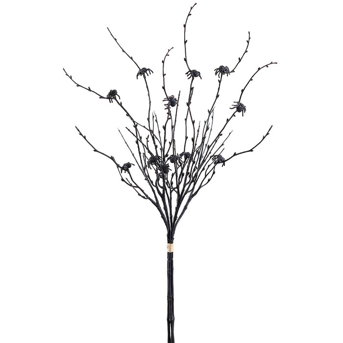 27" Halloween Spider Twig Artificial Stem Bundle -Black (Pack of 12) - AFB608-BK