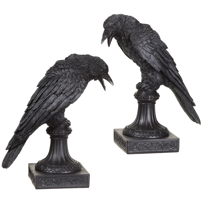 11.5" Set Of Halloween Crow Candleholders -Black - AFC542-BK