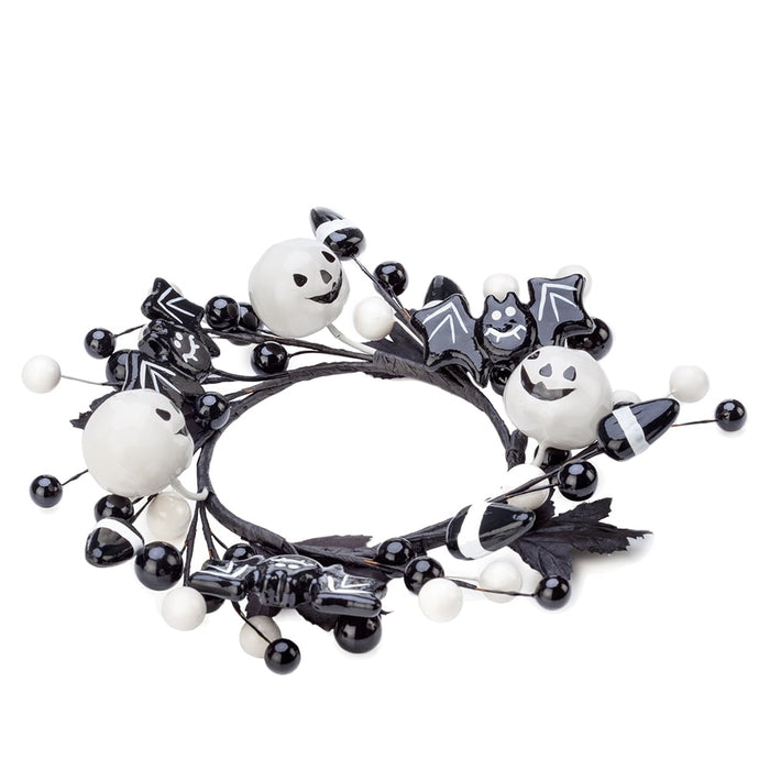 3.5" Jack-O-Lantern, Bat & Candy Candle Ring -Black/White (Pack of 6) - AFC549-BK/WH