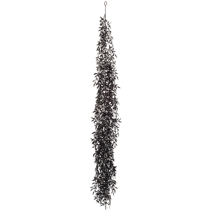 5'9" Hanging Glittered Artificial Eucalyptus Leaf Swag Garland -Black (Pack of 4) - AFG417-BK