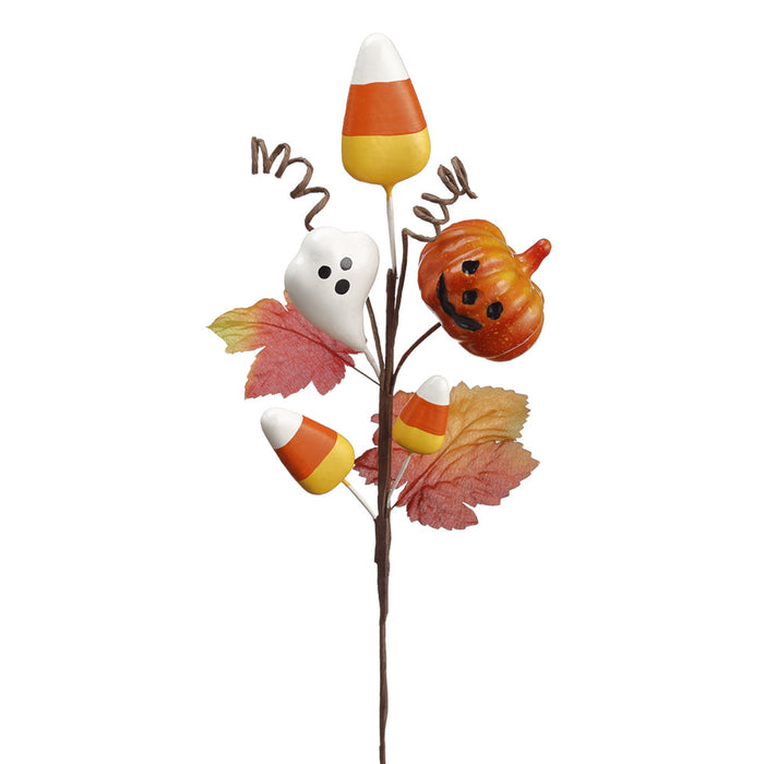 11.4" Halloween Jack-O-Lantern & Ghost Stem Pick -Orange/White (Pack of 12) - AFK550-OR/WH