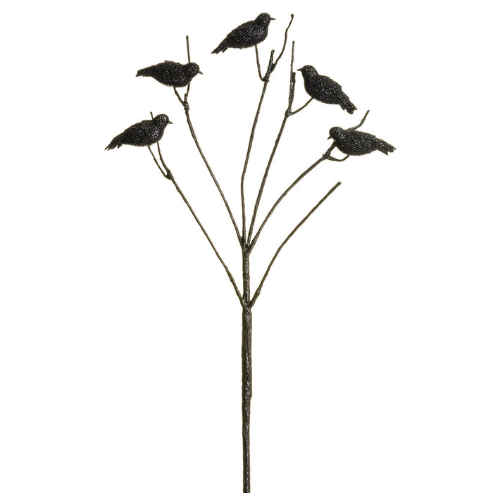 27" Halloween Glittered Crow Stem Pick -Black (Pack of 12) - AFS003-BK