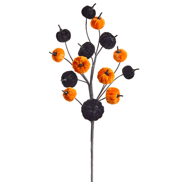 30" Halloween Velvet Pumpkin Stem -Orange/Black (pack of 12) - AFS118-OR/BK