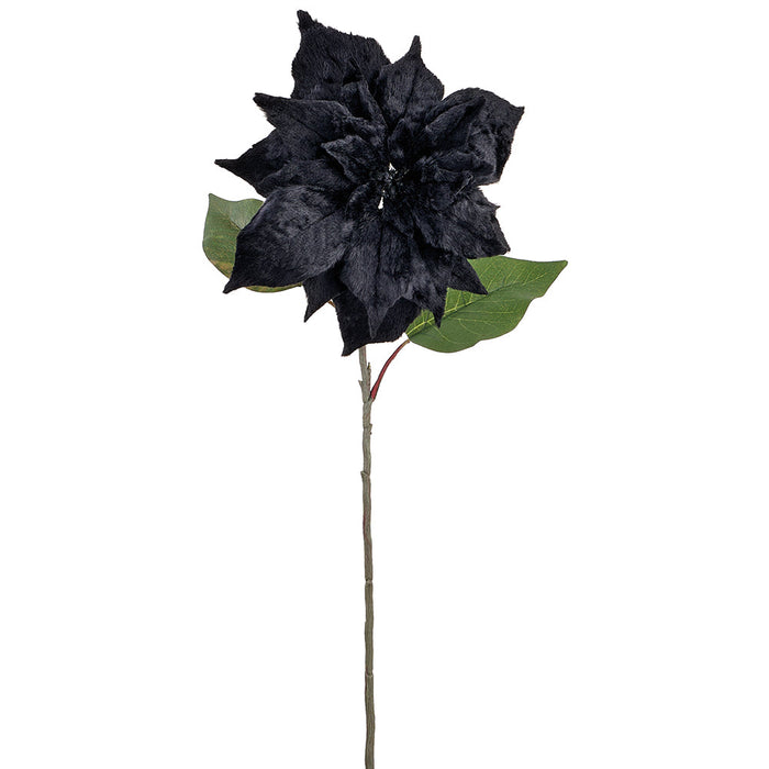 28" Artificial Fur Poinsettia Flower Stem -Black (Pack of 12) - AFS139-BK
