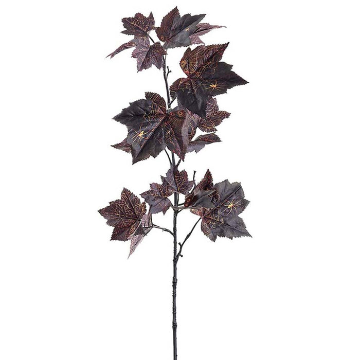 36" Artificial Maple Leaf Stem w/Spiders -Black (Pack of 12) - AFS214-BK/BK