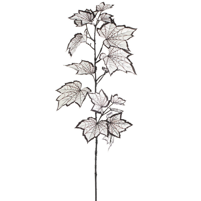 36" Artificial Maple Leaf Stem w/Spider Webs -White/Black (Pack of 12) - AFS214-WH/BK