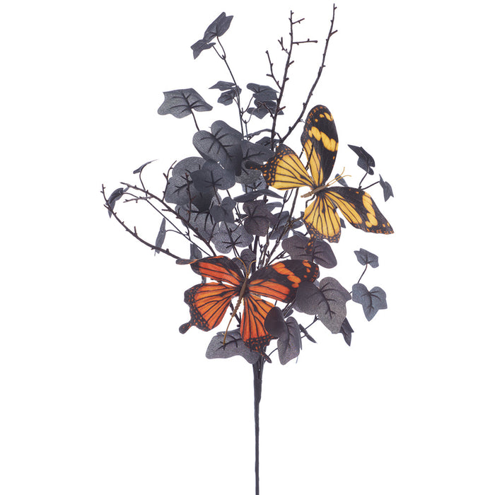 26" Artificial Butterfly & Ivy Leaf Stem -Orange/Black (Pack of 12) - AFS332-OR/BK