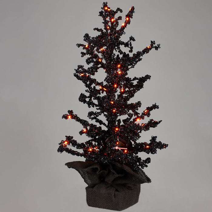 18" Battery Operated Beaded Halloween LED-Lighted Tree w/Base -Black (pack of 2) - AFT205-BK