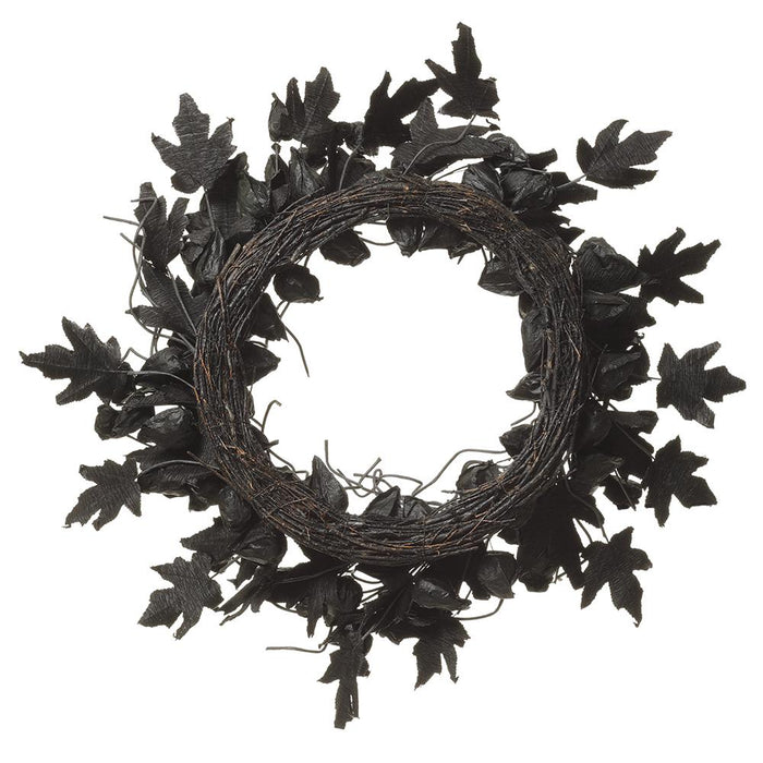 28" Artificial Halloween Chinese Lantern & Leaf Wreath -Black (Pack of 2) - AFW001-BK