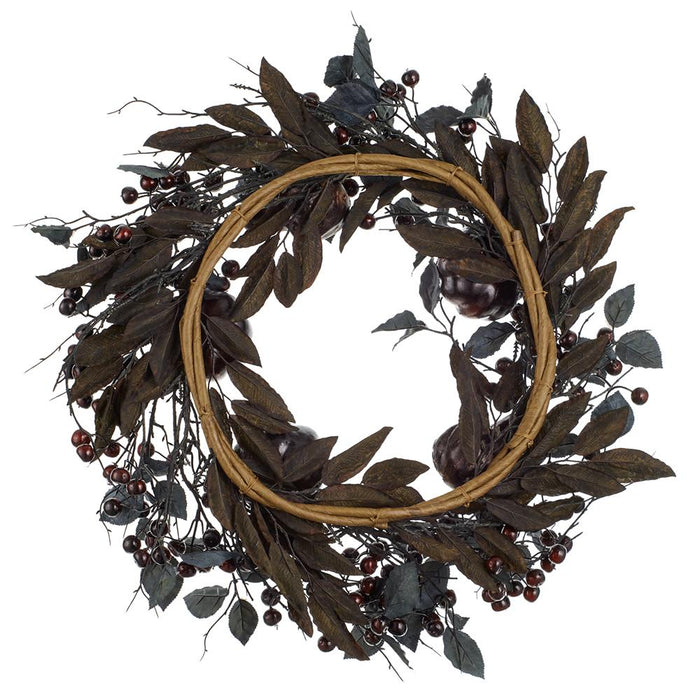 24" Artificial Halloween Pumpkin & Berry Wreath -Black/Plum - AFW006-BK/PL
