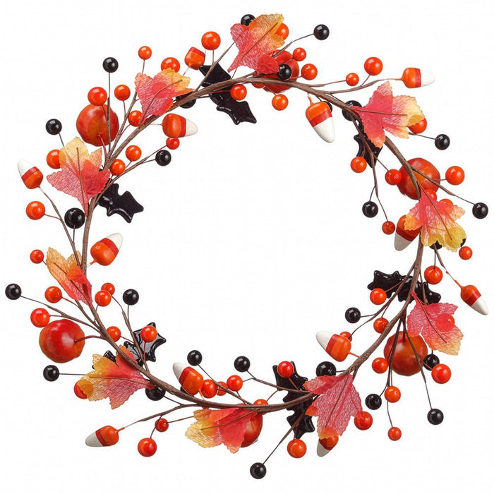 13.78" Jack-O-Lantern Halloween Wreath -Orange/Black (Pack of 3) - AFW020-OR/BK