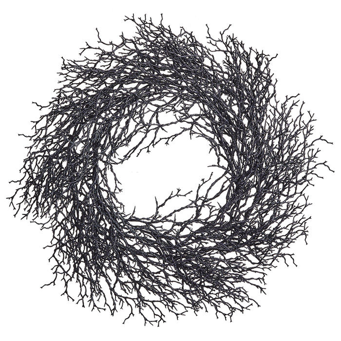22" Artificial Halloween Plastic Twig Hanging Wreath -Black (pack of 4) - AFW022-BK
