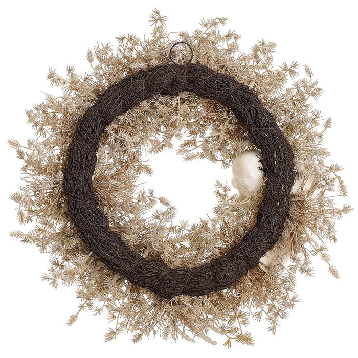22" Artificial Pine Wreath With Skeletons -Beige/Gray (Pack of 4) - AFW341-BE/GY