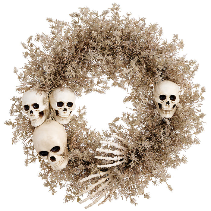22" Artificial Pine Wreath With Skeletons -Beige/Gray (Pack of 4) - AFW341-BE/GY