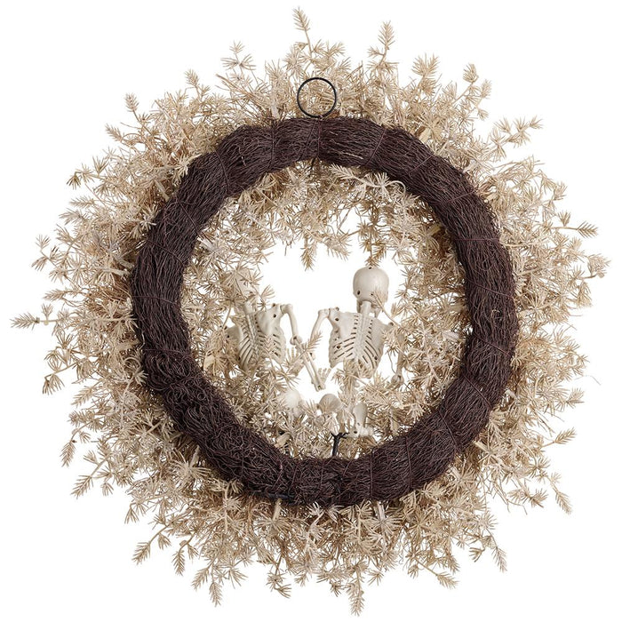 22" Artificial Pine Wreath With Skulls -Beige/Gray (Pack of 4) - AFW342-BE/GY