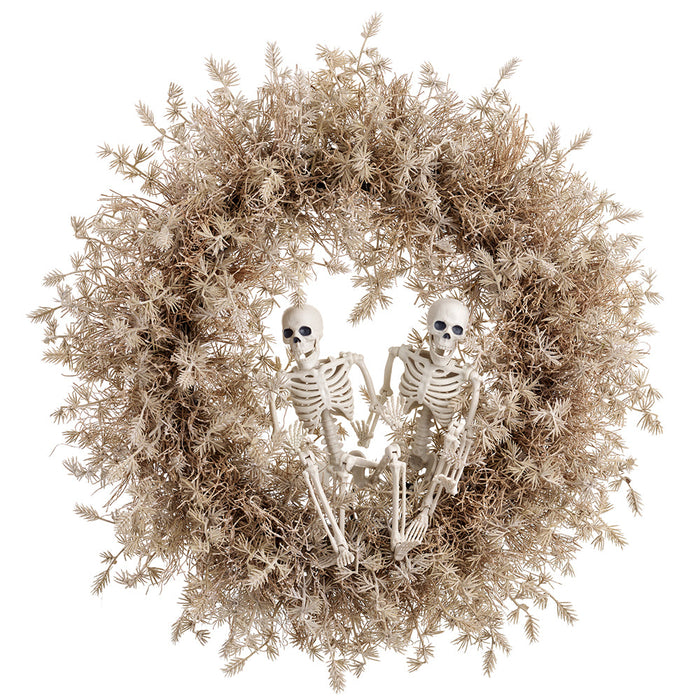 22" Artificial Pine Wreath With Skulls -Beige/Gray (Pack of 4) - AFW342-BE/GY