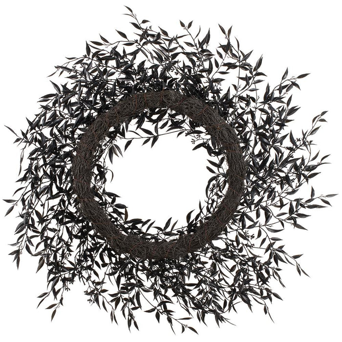 30" Glittered Artificial Eucalyptus Leaf Wreath -Black (Pack of 4) - AFW418-BK