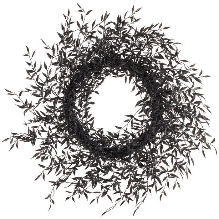 30" Glittered Artificial Eucalyptus Leaf Wreath -Black (Pack of 4) - AFW418-BK