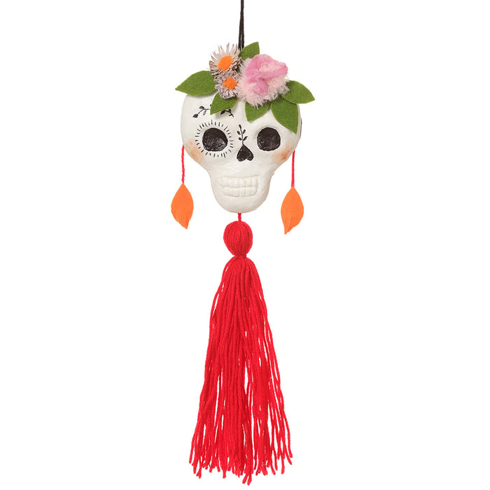 13.8" Halloween Day Of The Dead Hanging Skull With Tassel -Orange/Mixed (Pack of 4) - AFY001-OR/MX