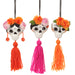 8.3" Set Of Day Of The Dead Hanging Skulls -Orange/Pink (Pack of 2) - AFY002-OR/PK