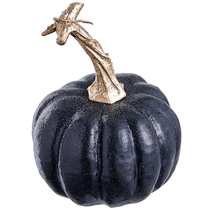 3.5"Hx3.5"W Glittered Halloween Pumpkin -Black/Gold (Pack of 12) - AFZ021-BK/GO