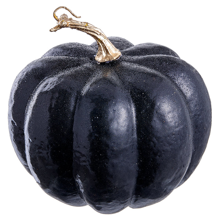 6"Hx7"W Glittered Halloween Pumpkin -Black/Gold (Pack of 6) - AFZ022-BK/GO