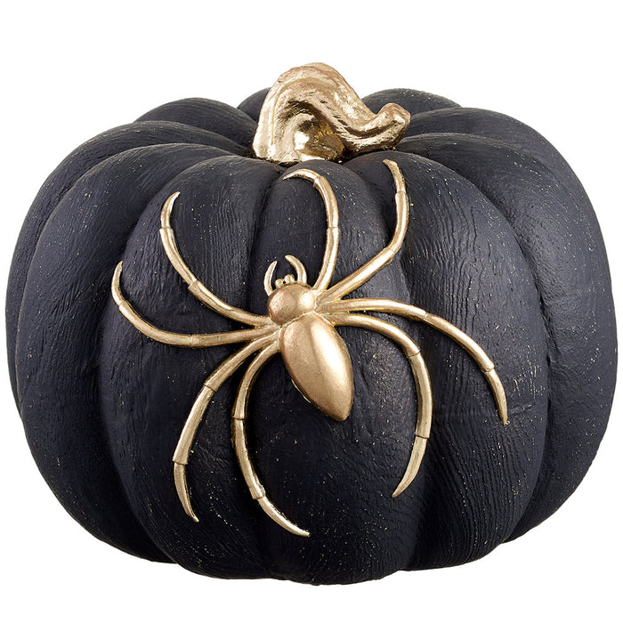 7" Artificial Halloween Spider Pumpkin -Black/Gold (Pack of 4) - AFZ070-BK/GO