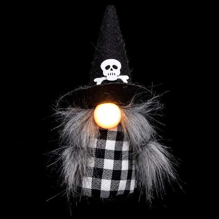 9.75" Battery Operated Halloween Gnome With Light -Black/White (Pack of 12) - AFZ113-BK/WH