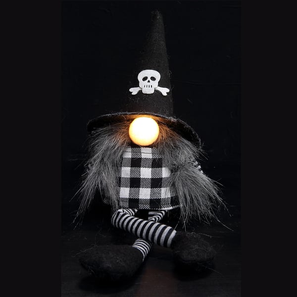 14.5" Battery Operated Halloween Sitting Gnome With Light -Black/White (Pack of 12) - AFZ114-BK/WH