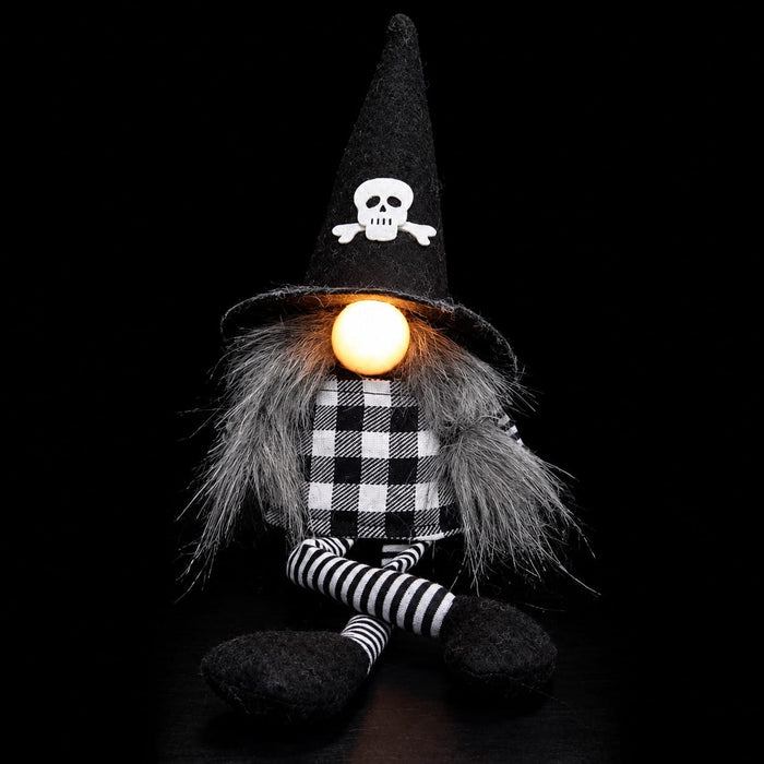 14.5" Battery Operated Halloween Sitting Gnome With Light -Black/White (Pack of 12) - AFZ114-BK/WH