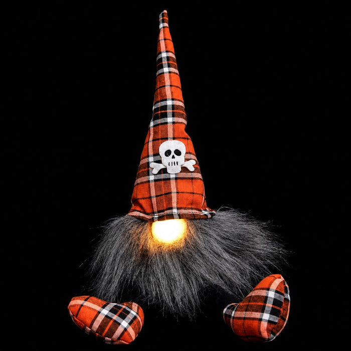 15.25" Battery Operated Halloween Sitting Gnome With Light -Orange/Black (Pack of 12) - AFZ116-OR/BK