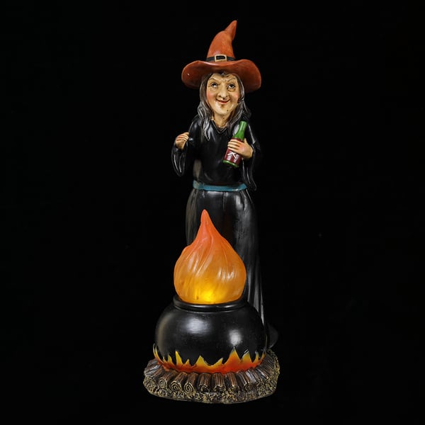 12.8" Battery Operated Halloween Witch With Light -Black/Red - AFZ129-BK/RE