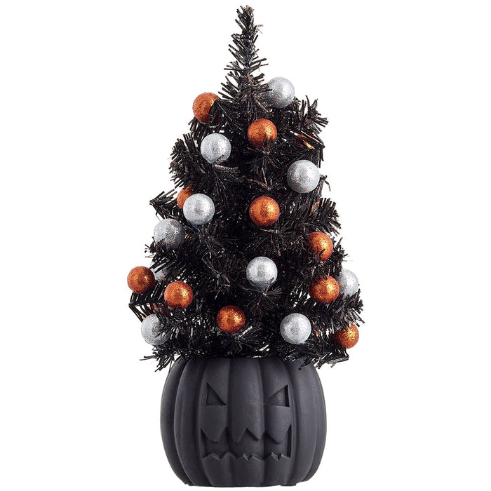 12" Artificial Pine & Ball Topiary Tree w/Kack-O-Lantern Pot -Black/Orange (Pack of 6) - AFZ148-BK/MX