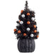 12" Artificial Pine & Ball Topiary Tree w/Kack-O-Lantern Pot -Black/Orange (Pack of 6) - AFZ148-BK/MX
