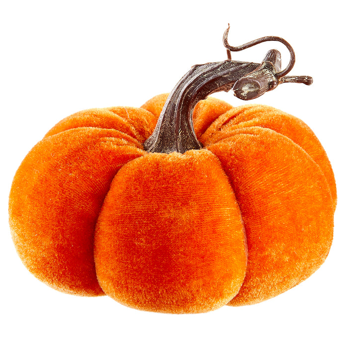 3.5"Hx4.5"W Velvet Halloween Pumpkin -Orange (pack of 24) - AFZ158-OR